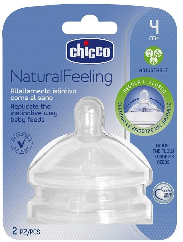Chicco Θηλή Σιλικόνη Natural Feeling Ρυθμιζόμενη Ροή 4+Μηνών 2Τμχ (B50-81035-20)