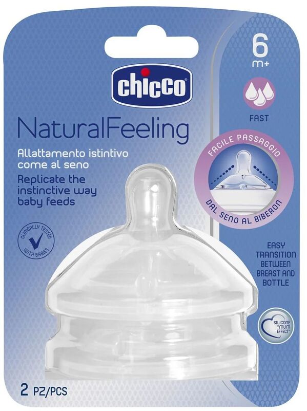 Chicco Θηλή Σιλικόνη Natural Feeling Γρήγορη Ροή 6+Μηνών 2Τμχ (B50-81047-20)