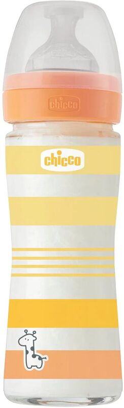 Chicco Μπιμπερό Γυάλινο Well Being Unisex 240ml Θηλή Σιλικόνης 0m+ (A50-28721-31)