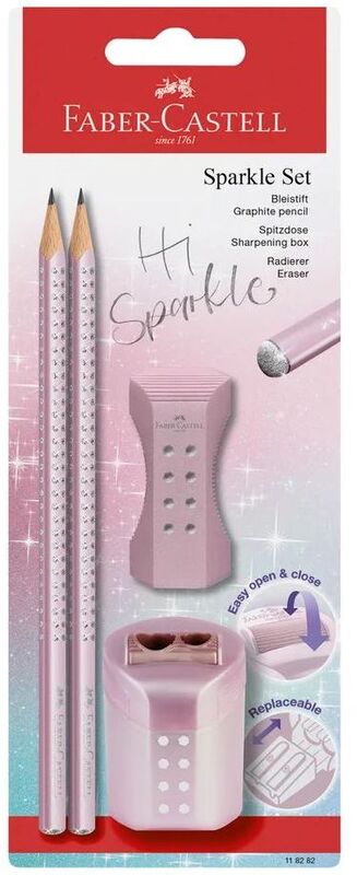 Faber Castell Μολύβια Sparkle II 2Τμχ+Γόμα Roll-On +Διπλή Ξύστρα Roll-On-3 Σχέδια (12310780)