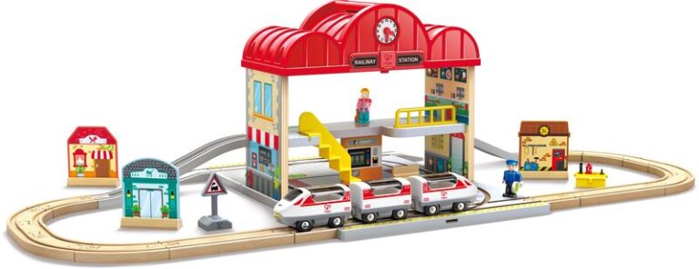 Hape Railway Ξύλινος Σιδηρόδρομος Train Station Set (E3877K)