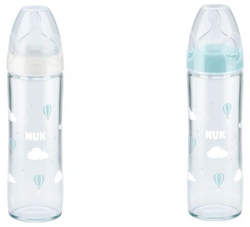 Nuk Μπιμπερό Γυάλινο 240ml Σιλικόνης New Classic-2 Σχέδια-1Τμχ (10745080)
