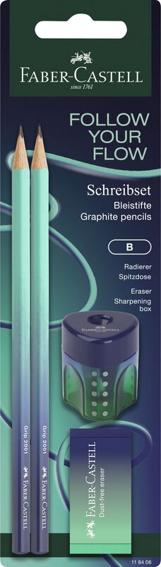 Faber Castell Μολύβια Flow Buzzing Blue 2Τμχ & Ξύστρα & Γόμα (129118406)