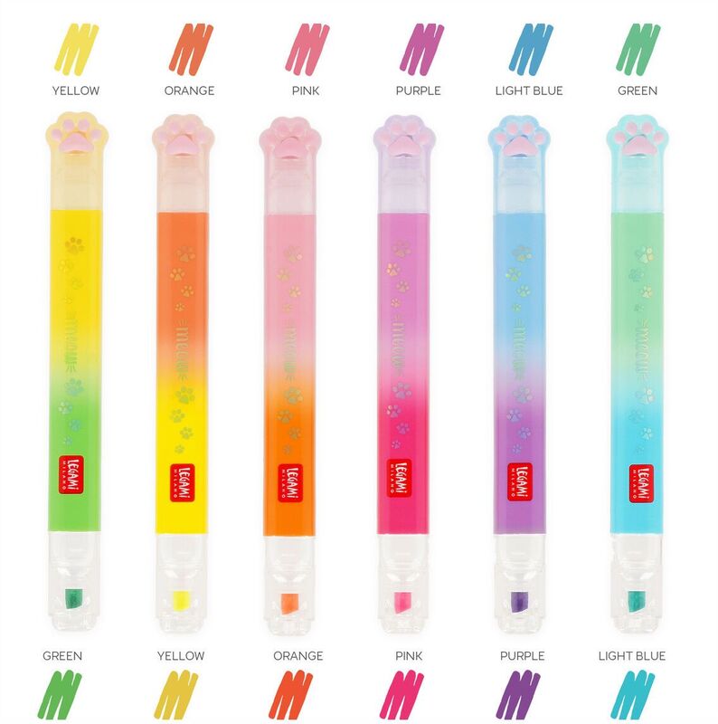 Legami 6 Dual-Tip Highlighters-Meow-Kitty (MHL0002)