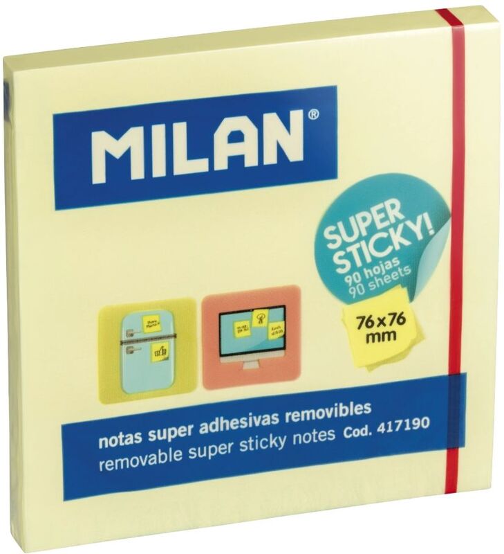 Milan Αυτοκόλλητα Χαρτάκια Σημειώσεων Super Sticky 76x76mm Κίτρινο (325-01100-417190)