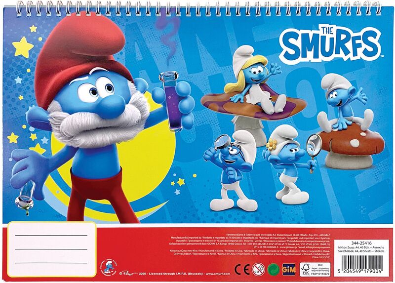 Smurfs Μπλοκ Ζωγραφικής Α4+Stickers (344-25416)